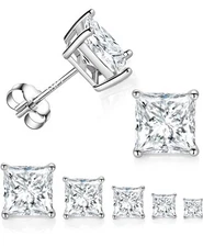 Sterling Silver CZ Cubic Zirconia Stud Earrings Unisex 4MM 5MM 6MM 7MM 8MM 9MM