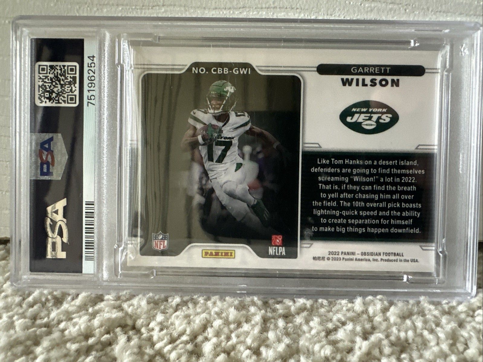 2022 Panini Obsidian Color Blast Black Garrett Wilson #CBBGWI (RC) PSA 10 view 2