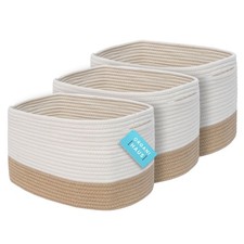 Set of 3 Woven Storage Baskets for Shelves, Decorative Organizer Bins for Clo...