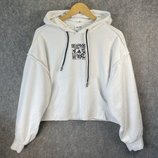 Adidas Karlie Kloss Hoodie Womens M 12-14 White Striped Oversized Cropped Jumper