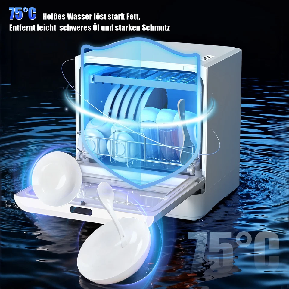 Tischgeschirrspüler Mini Geschirrspüler Dual-Spülmaschine 5Modi 42cm Freistehen - Bild 4 von 4