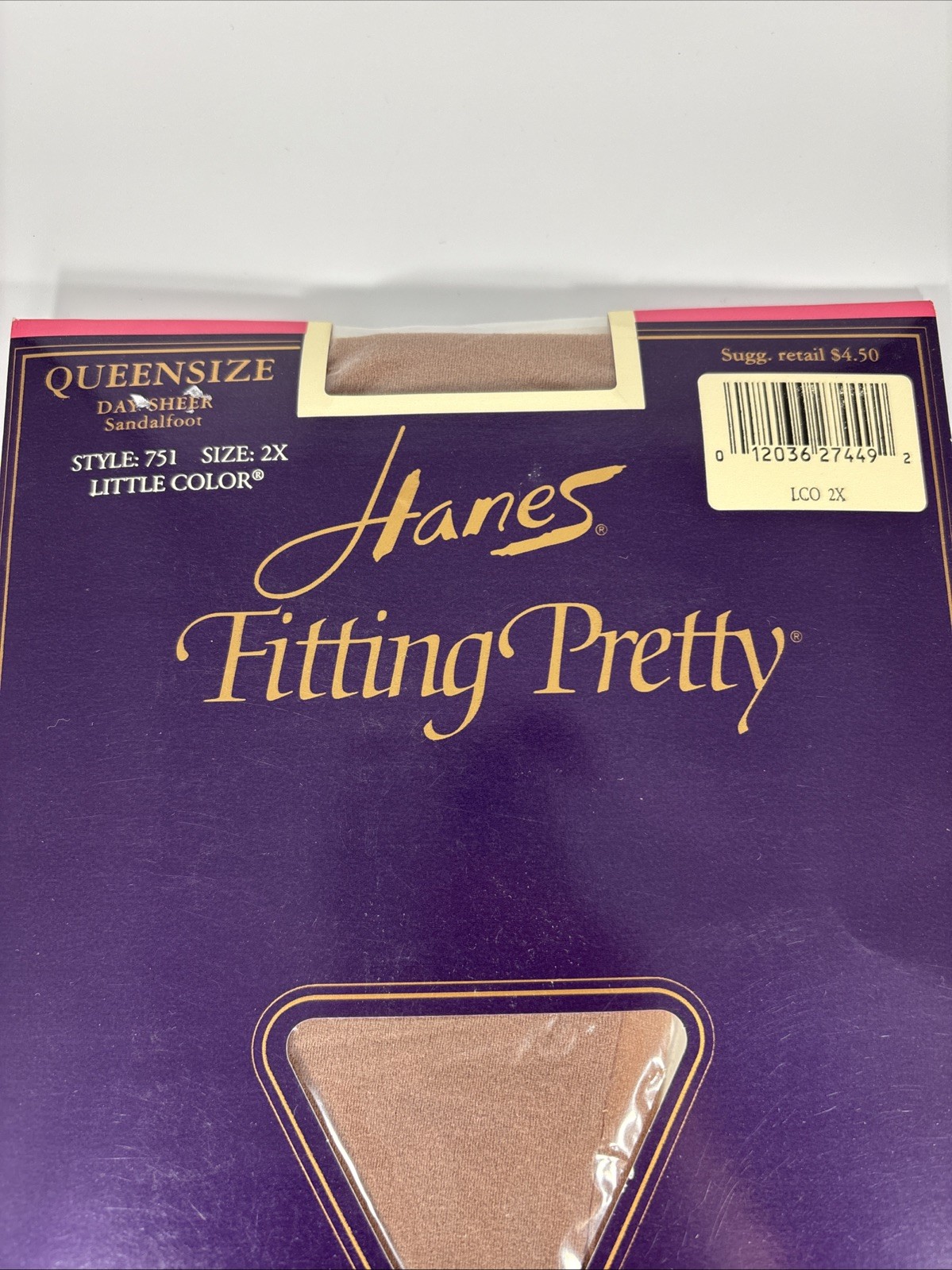 Hanes Panty Hose Fitting Pretty Day Sheer Sandalfoot Queen Size 2X Style 751 NOS