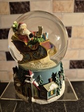 Vintage Musical Santa Snow Globe w/ Santa in Sleigh with Toys 5.5" Tall Tested