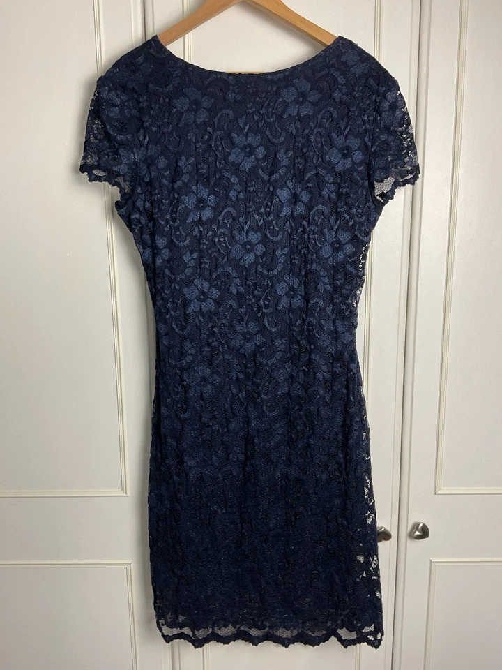 Joseph Ribkoff Lace Dress Womens Size UK 20 Fits 16/18 Navy Blue Smart Ruched - Image 4 of 4
