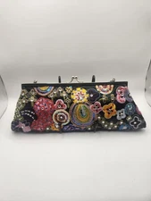 Max Mayer Beaded Embroidered Floral Evening Clutch Bag Kiss Lock  Shoulder Bag