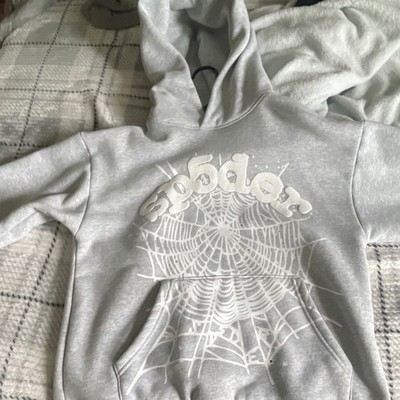 sp5der Gray Spider Web Stars Graphic Cotton Fleece Hoodie Pullover S 114-00116