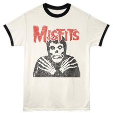 THE MISFITS Ringer T-Shirt Mens CROSSED ARMS Music Official Vintage White-Black