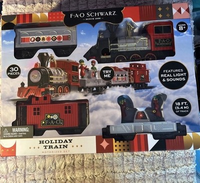 FAO Schwarz Holiday Train Motorized Train Set 30 Pieces With Light And  Sound