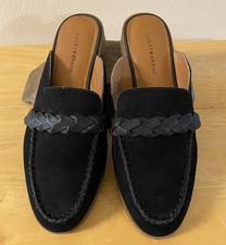 Lucky Brand Badri Black Mule Loafers Slide On Suede Braided Leather Decor 7 1/2