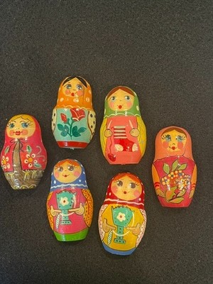 Set of 6 Wooden Matryoska Hand Painted Refrigerator Magnets 2'' New I Love Them!