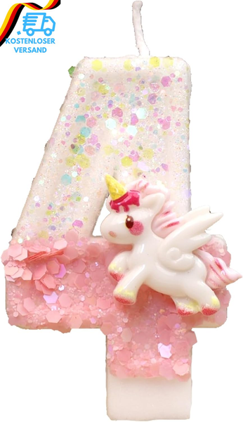 Einhorn Geburtstagskerzen Zahlen 4,Einhorn Zahl 4 Kerzen FüR Kuchen,Unicorn Cake-image