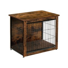 DWANTON Dog Crate Furniture with Cushion, Wooden Kennel Table with Double Doo...