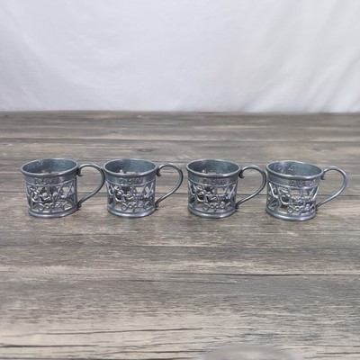 4 Vintage A & W Root Beer Cream Soda Metal Ice Cream Cone Cup Holder Pewter Set