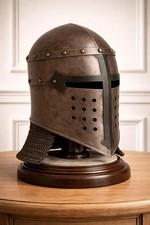 Handcrafted Medieval Crusader Helmet Steel Knight Armor with Chainmail LARP Cosp