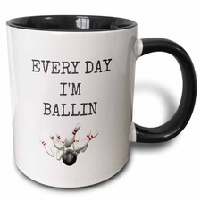 3dRose Every Day Bowling Ball And Pins Picture Black Lettering Two Tone Mug11 oz
