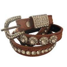 Kids Rhinestone Western Cowgirl Belt Sparkly Bling Brown Size 28