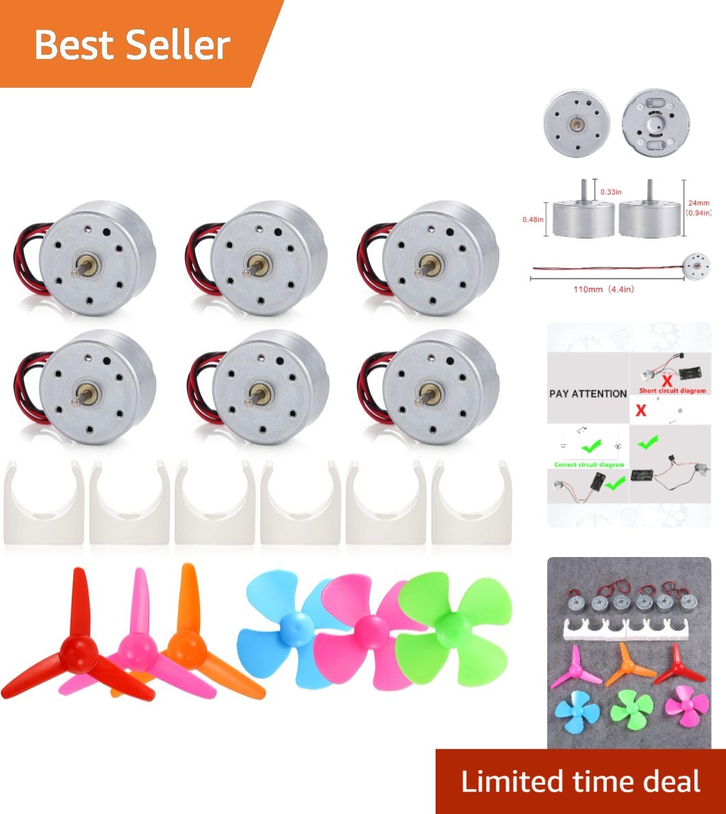 6-Piece Mini DC Motor Kit - Wind Turbine Set for Kids' Science Projects