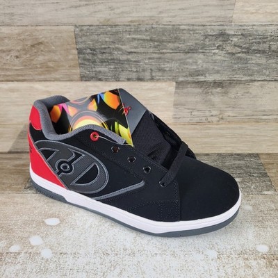 Heelys Propel 2.0 Mens Skate Shoes Sz 7 Black Red Gray Leather Lace Up Sneakers