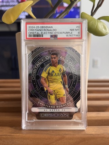 2024-25 Panini Obsidian Orbital EE Purple Cristiano Ronaldo #4; /49; PSA 8