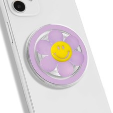 Magnetic Luminous Smiley Flower Mobile Phone Grip: Swappable  Collapsible Gr...