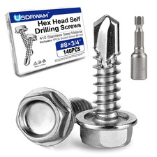 140Pcs 8 3/4" Self Tapping Screws for Metal, 410 Stainless Steel Hex Washer Hea