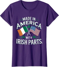 Made In America With Irish Parts Ireland St Patricks Ladies' Crewneck T-Shirt