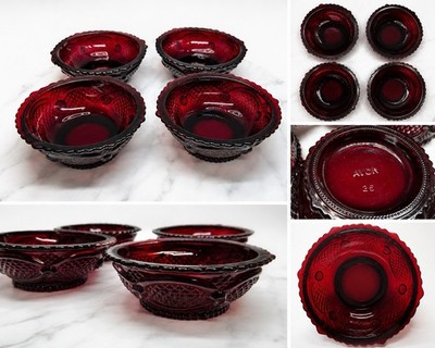 Vintage Avon Cape Cod Ruby Red Glass Berry Dessert Bowls Set of 4