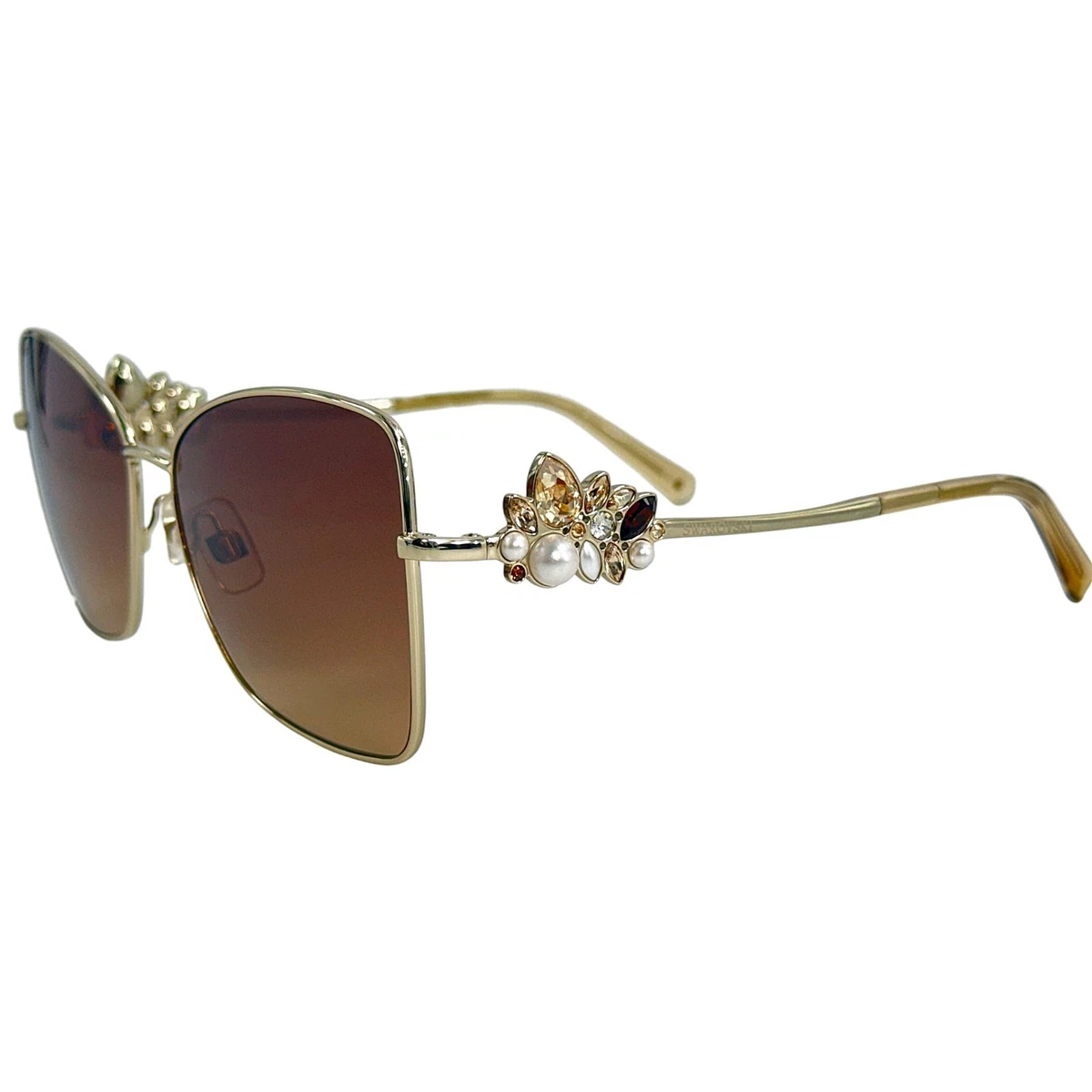 Swarovski SK 7022 Gold Crystal Embellished Shield Sunglasses Brown Lens SK7022 Sunglasses, Square shape, SK7043, Brown | Swarovski main image 4