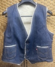 Vintage Levis Western Denim Vest Men Size L Sherpa Lined USA 70s 80s excellent