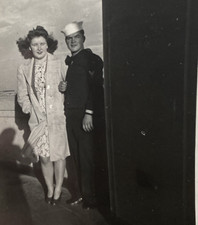1940s WWII US Navy Handsome Sailor Beautiful Woman Original Old Photo P17q7
