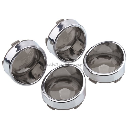 For Harley Softail Dyna 4PCS Smoke Lens Turn Signal Covers w/Chrome Visor Bezels - Picture 15 of 19