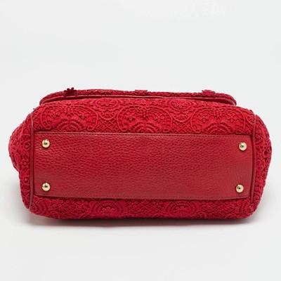 Dolce Gabbana Miss Sicily Medium Red Floral Crochet Canvas Top