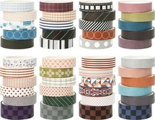 44 Rolls Washi Tape Set, 10 mm and 15 mm Wide Grid Colored Masking Tape for S...