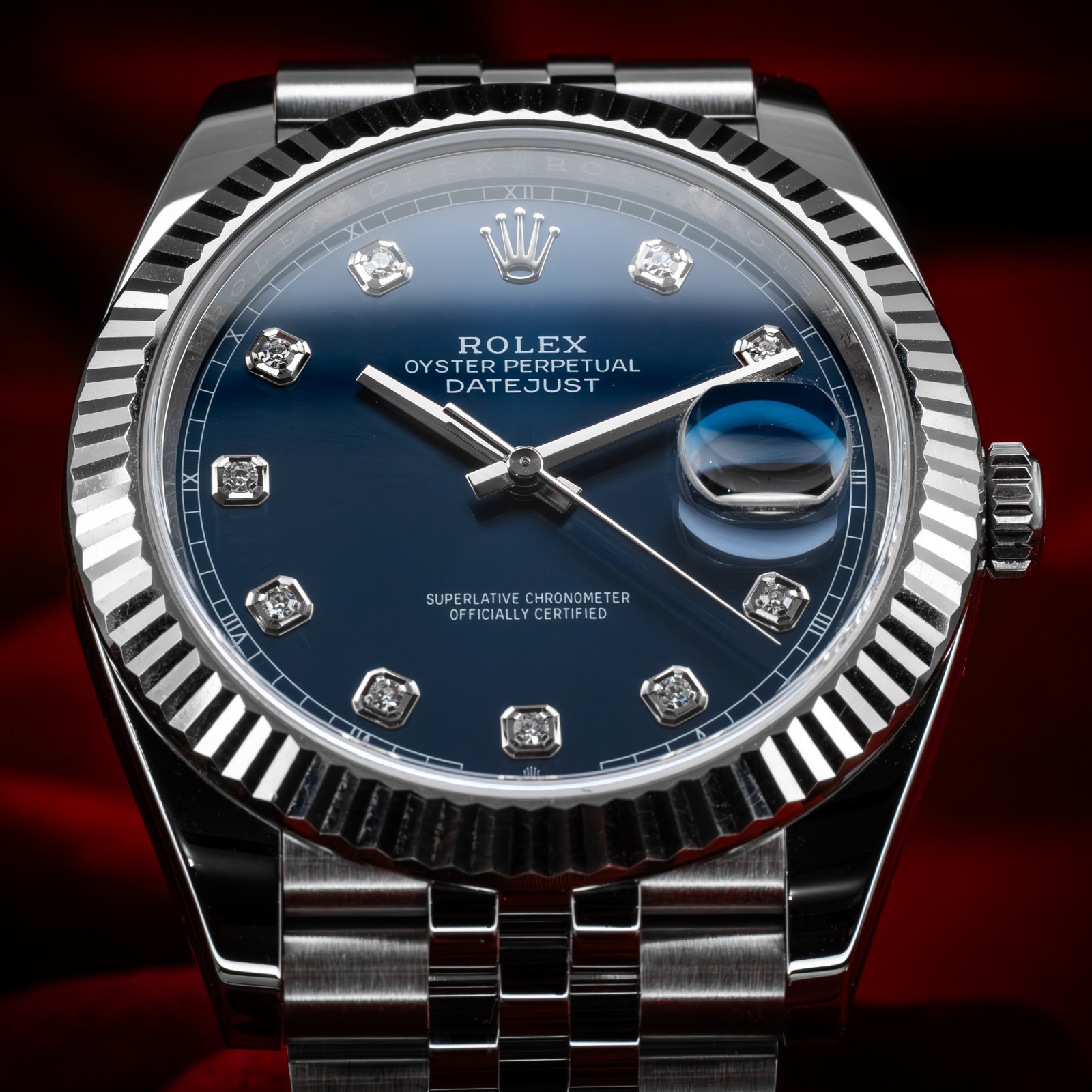 Rolex Datejust 41 126334 Blue Dial Diamond Fluted Jubilee 41mm Complete Set image 8