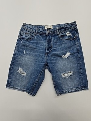 Pull&Bear Men Blue Animal Denim Shorts Size 42/32 Distressed 5-Pocket