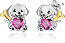 Hypoallergenic Dog Stud Earrings for Women 925 Sterling Silver Heart Crystal Pup