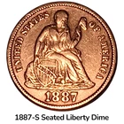 1887-S Seated Liberty Dime AU Silver 10C San Francisco High Grade #919