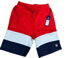 Fila Men's Small Alanzo Shorts Drawstring Pockets Red White Blue Fleece NWT