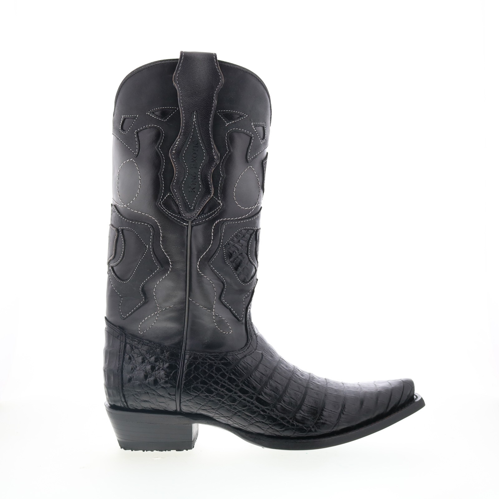 King Exotic Caiman Belly Snip Toe Mens Black Wide Cowboy Western Boots
