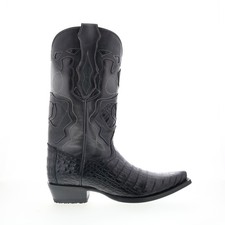King Exotic Caiman Belly Snip Toe Mens Black Wide Cowboy Western Boots