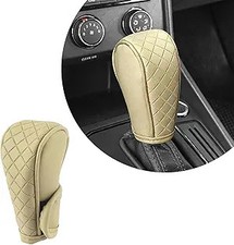 Anti-slip Embroidery Leather Shift Knob Cover Protective Handle Color Beige