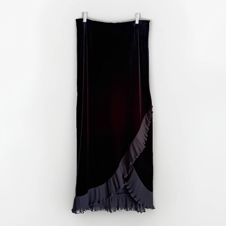 Maxi Falda Jessica Howard Evenings Terciopelo Negro Talla 10 Cuentas Volantes Dobladillo Vacaciones Foto 3 de 4