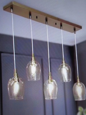 Uolfin Mid-Century Modern Kitchen Island Linear Chandelier 5-Light Plating Brass