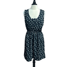 Merona Women’s Black Sleeveless Polka Dot Faux Wrap Dress Size Medium