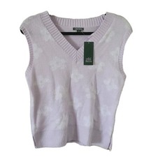 NWT Wild Fable Sweater Vest Womens S Lavender Daisy Floral Boho Preppy Coastal