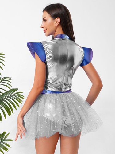 Women Skirt Cosplay Mini Dress Rave Costume Themed Built-in Briefs Disco Shiny - Picture 31 of 45