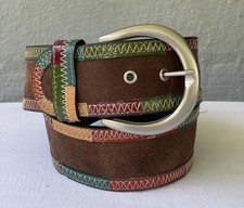 Unworn Fossil Brown Suede Multicolor Patent Leather Accent Wide Waist Belt SMALL