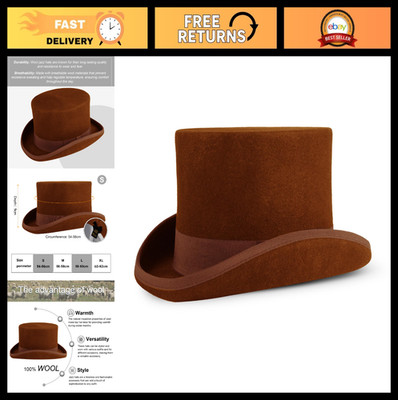 Victorian Wool Felt Top Hat - 6'' Mad Hatter Jazz Cap for Men & Women, Gift Idea