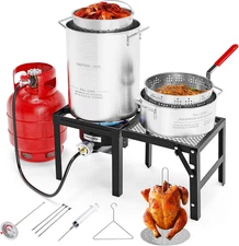 ROVSUN 30QT Turkey Fryer & 10QT Fish Fryer Kit with 54000BTU Propane Stove & Fol