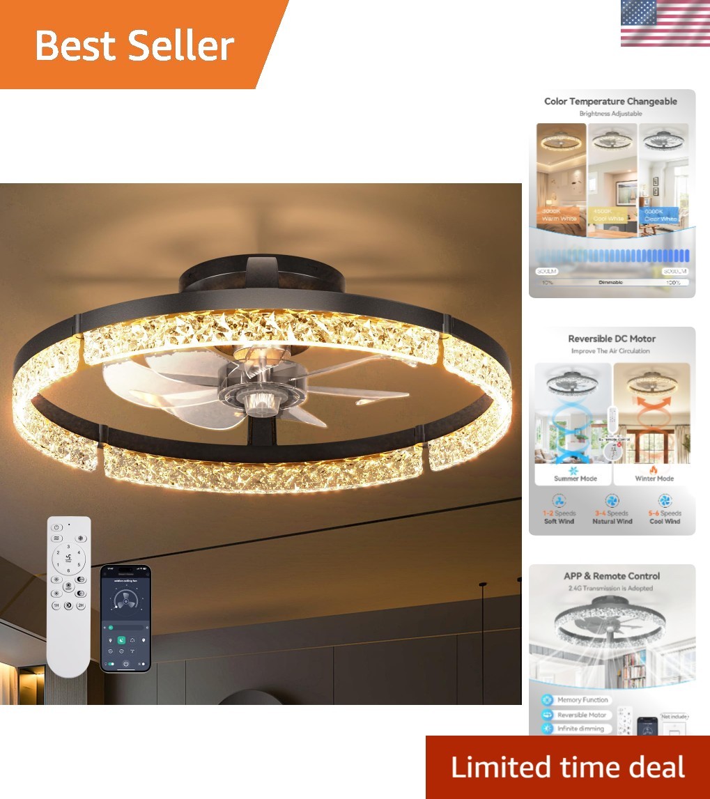 Sleek Modern Ceiling Fan with Crystal Embellishment